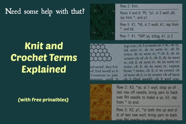 Knit & Crochert terms Explained - with free printable guides