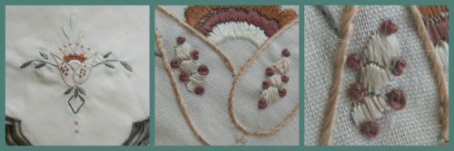 Hand embroidery from the 1940's showing the Forbidden Stitch