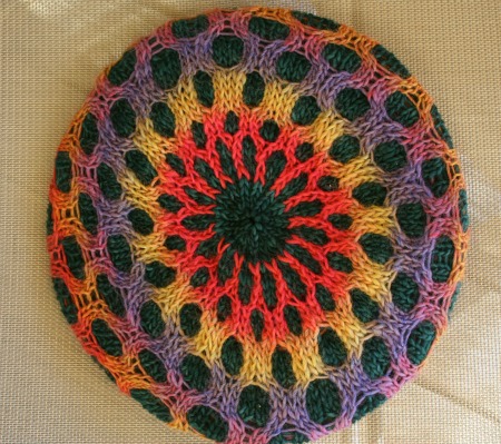 Meshed Hat knit-a-long, blocking on a disc