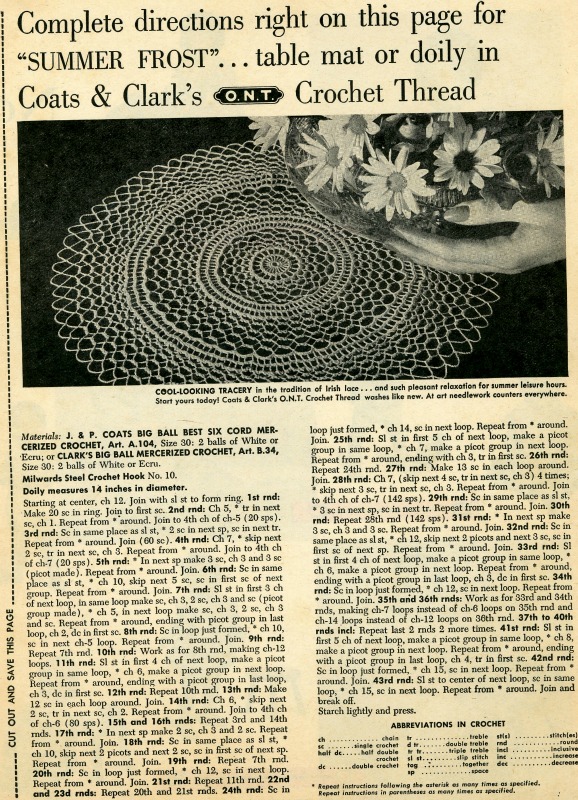 Summer Frost Doily - a free vintage pattern