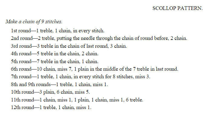 Scollop crochet pattern from 1846