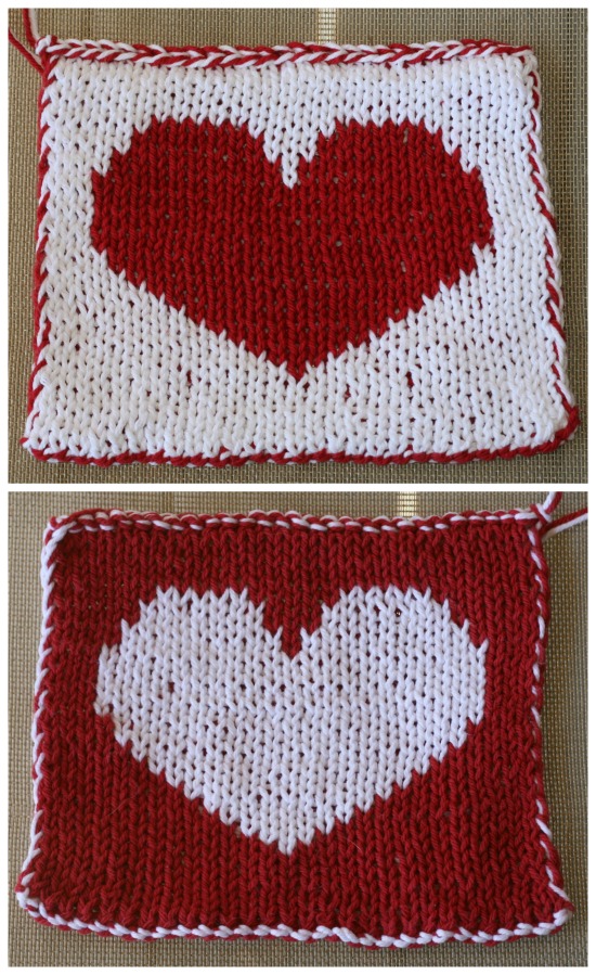 Double Dealing hearts - a double sided free knit pattern