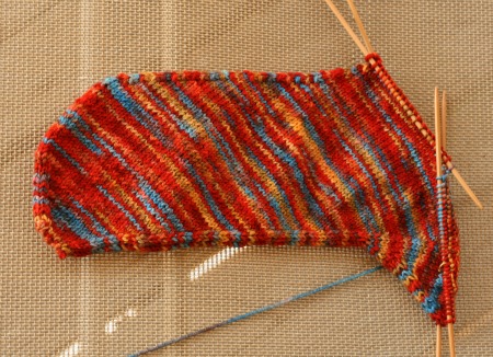 making Skew socks - turning the right heel