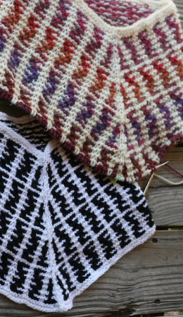 In-progress knit cowls