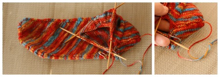 skew socks - Kitchener stitch part of the heel 