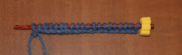 Foam bead used to convert regular crochet hook into tunisian