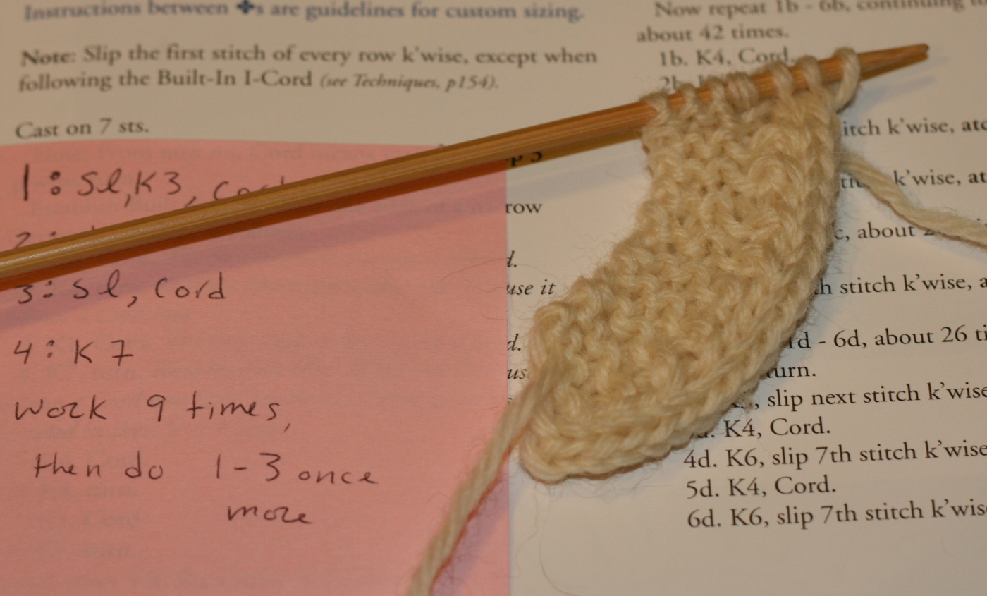 the start of a Chambered Nautilus Tam by Elizabeth Zimmermann