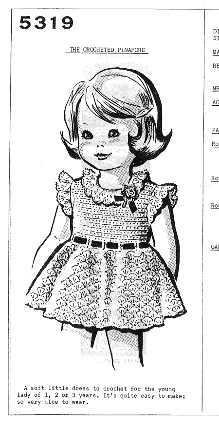 a vintage crochet pattern for a pinafore - page 1