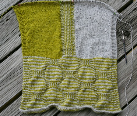 an in progress knit Trickery stole