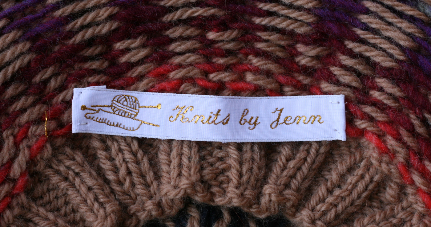 custom label added to a handknit